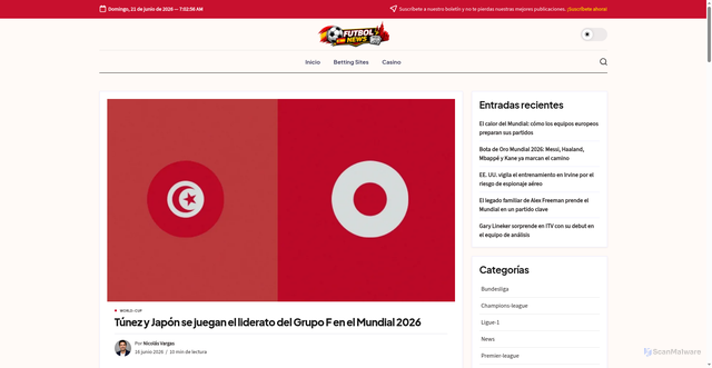 Security scan screenshot of https://www.hitsbook.com/tunez-y-japon-se-juegan-el-liderato-del-grupo-f-en-el-mundial-2026/