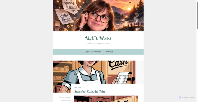 Security scan screenshot of https://mad-missy-work.blog/2025/08/31/sally-ann-cash-the-teller/