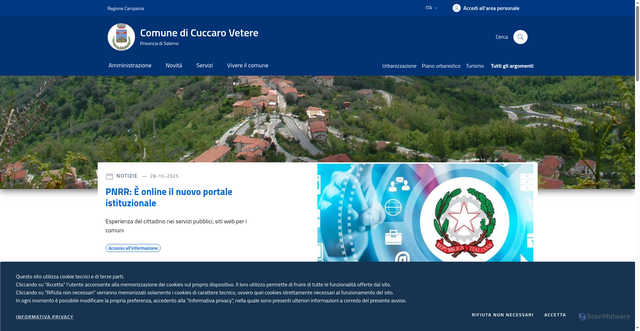 Security scan screenshot of https://www.comune.cuccarovetere.sa.it/