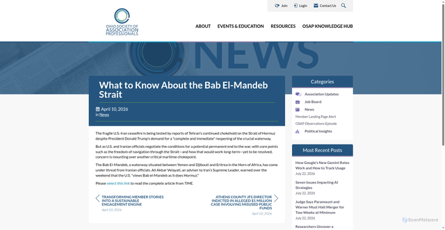 Security scan screenshot of https://www.ohiosap.org/news/what-to-know-about-the-bab-el-mandeb-strait