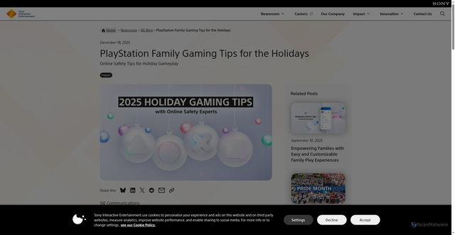 Security scan screenshot of https://sonyinteractive.com/en/news/blog/playstation-family-gaming-tips-for-the-holidays/