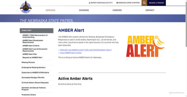 Security scan screenshot of https://statepatrol.nebraska.gov/services/amber-alert