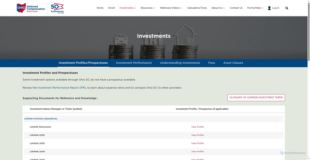 Security scan screenshot of https://www.ohio457.org/investments