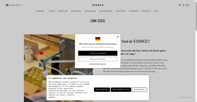 Security scan screenshot of https://essnce.se/pages/our-story?utm_source=Klaviyo&utm_medium=flow&utm_campaign=AU_AbandonedCart2h&_klaviyopid=01M1432W4A69VDMQVTSWKFFQAH&_kx=-uXo7KnnzTZXcnXmPajZU7VvuGqIelMToRT0XwNv-fM.RjWjqG
