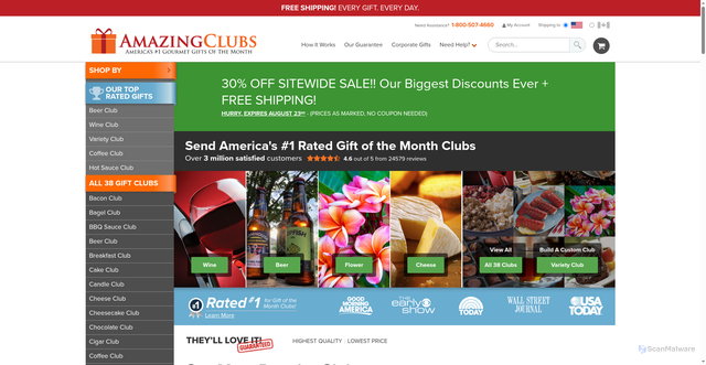 Security scan screenshot of https://www.amazingclubs.com
