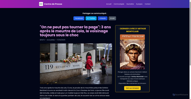 Security scan screenshot of https://www.centredepresse.fr/?page=communique&id=3443