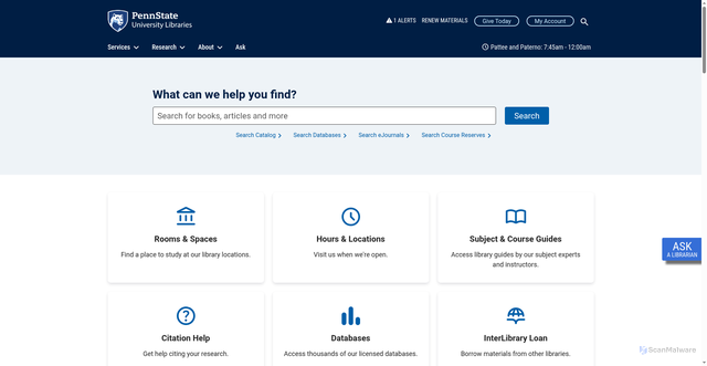 Security scan screenshot of https://libraries.psu.edu