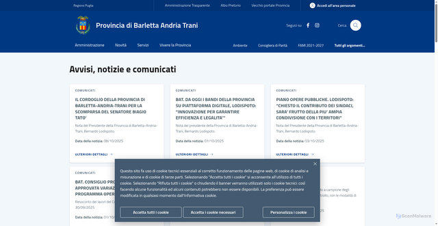 Security scan screenshot of https://www.provincia.bt.it/