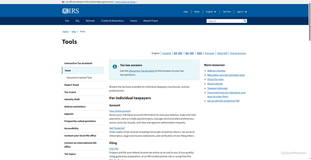 Security scan screenshot of https://sa.www4.irs.gov