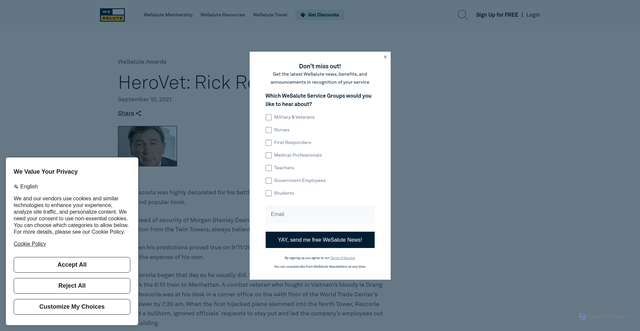 Security scan screenshot of https://www.wesalute.com/blog/wesalute-awards/herovet-rick-rescorla