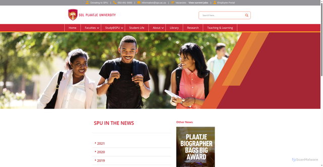 Security scan screenshot of https://solplaatjeuni.com/index.php/spu-in-news/
