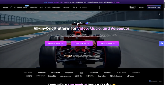 Security scan screenshot of https://www.topmediai.com