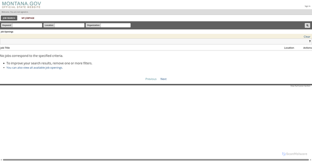Security scan screenshot of https://mtstatejobs.taleo.net/careersection/exm/jobsearch.ftl
