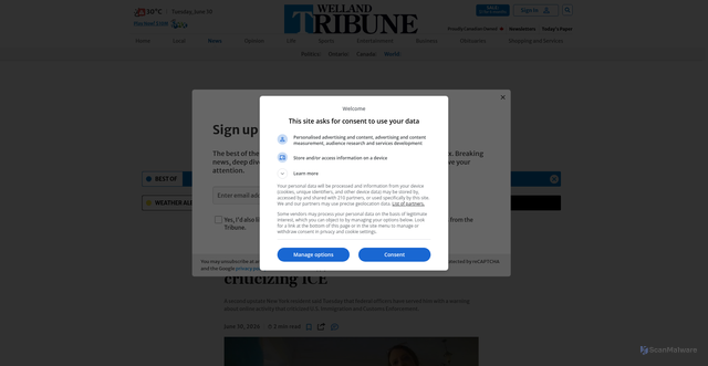 Security scan screenshot of https://www.wellandtribune.ca/news/world/united-states/another-new-york-resident-says-he-was-warned-by-officers-after-criticizing-ice/article_cf2df02c-b81c-5a75-bd53-13e0305d91ae.html