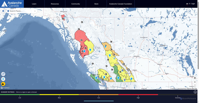 Security scan screenshot of https://avalanche.ca/