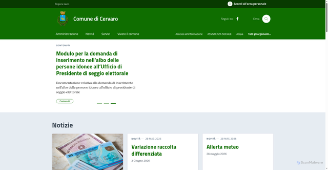 Security scan screenshot of https://www.comune.cervaro.fr.it