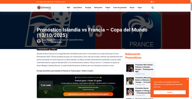 Security scan screenshot of https://www.hispanosnba.com/futbol/pronostico-islandia-vs-francia-13-10-2025/