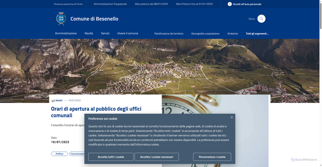 Security scan screenshot of https://www.comune.besenello.tn.it