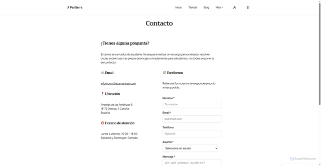 Security scan screenshot of https://puntillacamarinas.com/contacto/