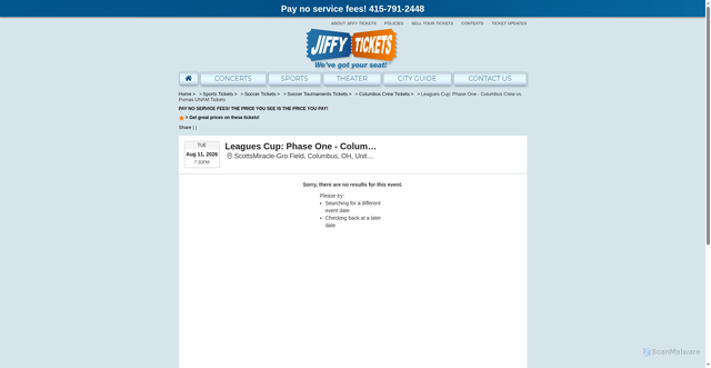 Security scan screenshot of https://jiffytickets.com/ScottsMiracle-Gro-Field/Leagues-Cup-Phase-One-Columbus-Crew-vs-Pumas-UNAM-Tickets-8-11-2026-TBA
