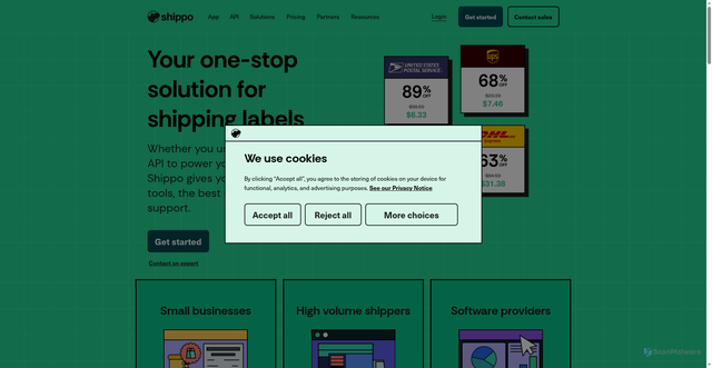 Security scan screenshot of https://goshippo.com