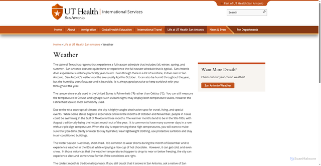 Security scan screenshot of https://wp.uthscsa.edu/ois/life-at-ut-health/weather/