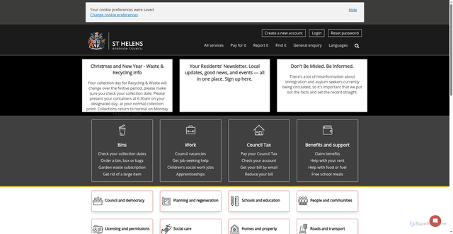 Security scan screenshot of https://www.sthelens.gov.uk/