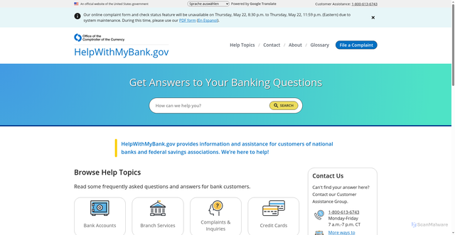Security scan screenshot of https://helpwithmybank.gov/