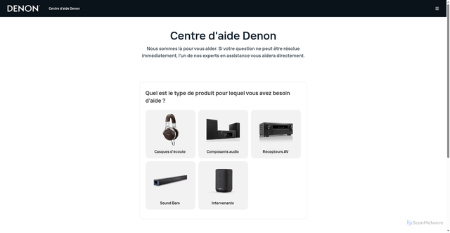 Security scan screenshot of https://support-fr.denon.com