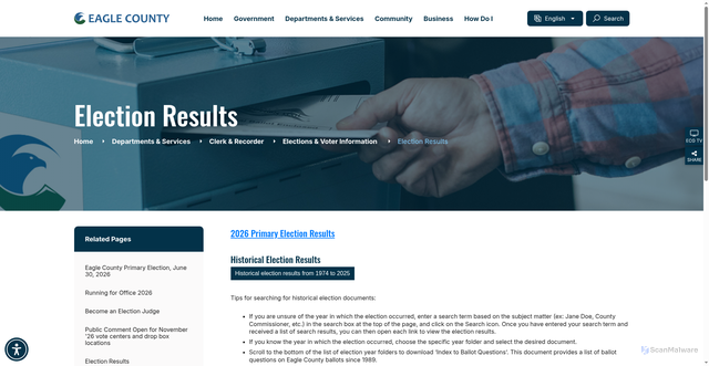 Security scan screenshot of https://www.eaglecounty.us/departments___services/clerk___recorder/elections___voter_information/elections_results.php