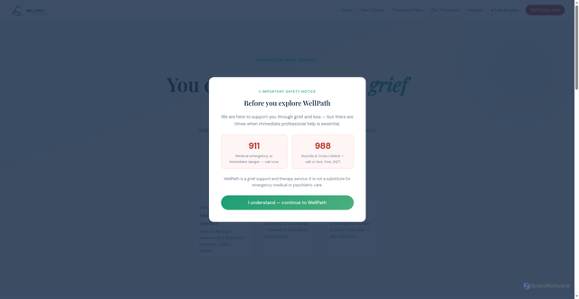 Security scan screenshot of https://wellpathgrieftherapy-ge57hfjb87.edgeone.app/