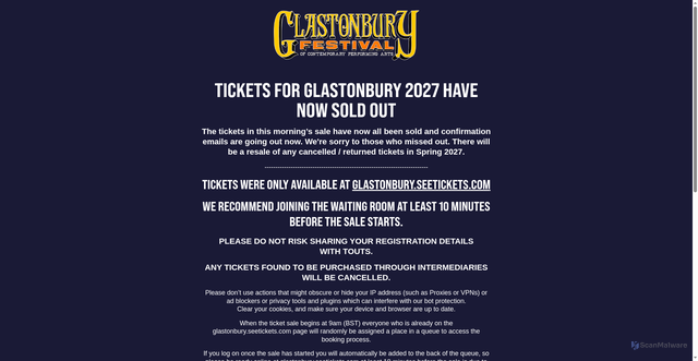 Security scan screenshot of https://glastonburyfestivals.co.uk/news/2024-ticket-sale-faq/