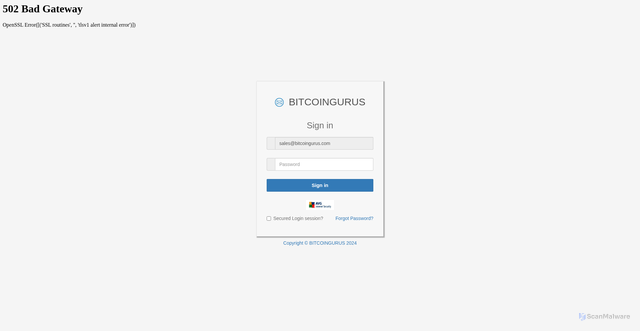 Security scan screenshot of https://yogisandyoginis.com/zeeqwzp.htm#sales@bitcoingurus.com