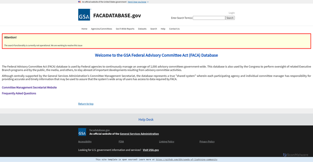 Security scan screenshot of https://www.facadatabase.gov/FACA/s/