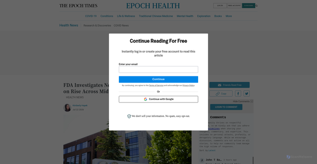 Security scan screenshot of https://cmsapi.theepochtimes.com/health/fda-investigates-new-cyclospora-outbreak-as-cases-on-rise-across-midwest-6066044