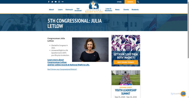 Security scan screenshot of https://prolifelouisiana.org/laws-elections/federal-legislation/federal-elected-officials/5th-congressional/