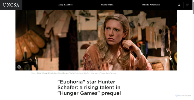 Security scan screenshot of https://www.uncsa.edu/design-production/alumni-stories/hunter-schafer.aspx