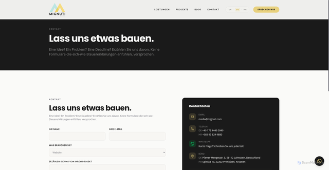 Security scan screenshot of https://mignuti-media.pages.dev/de/kontakt