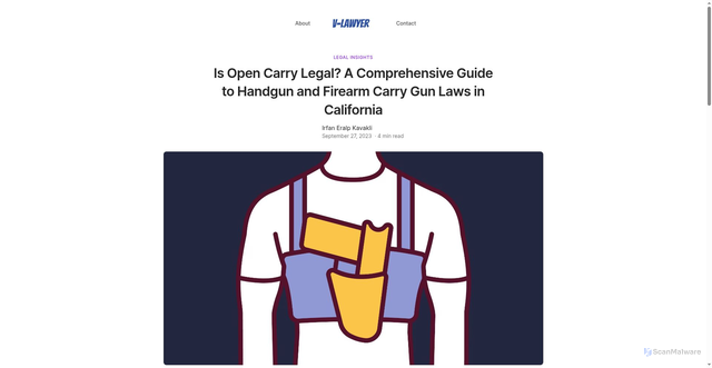 Security scan screenshot of https://blog.v-lawyer.ai/post/is-open-carry-legal-a-comprehensive-guide-to-handgun-and-firearm-carry-gun-laws-in-california