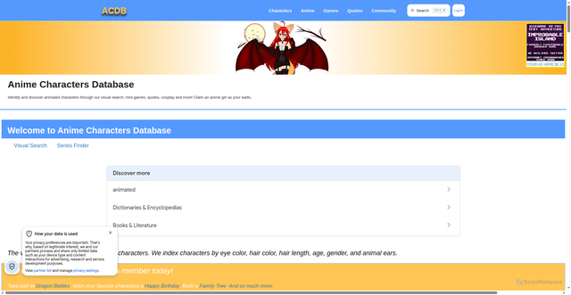 Security scan screenshot of https://animecharactersdatabase.com