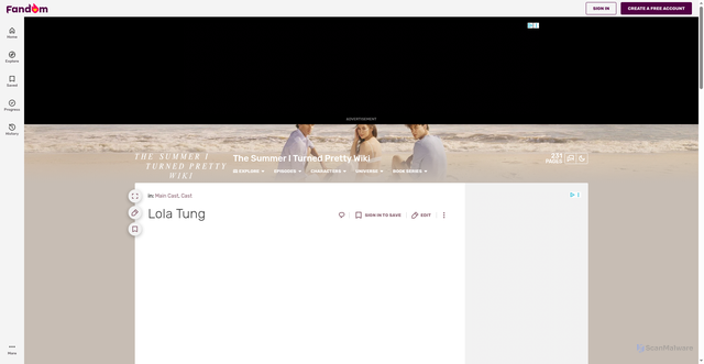 Security scan screenshot of https://thesummeriturnedpretty.fandom.com/wiki/Lola_Tung