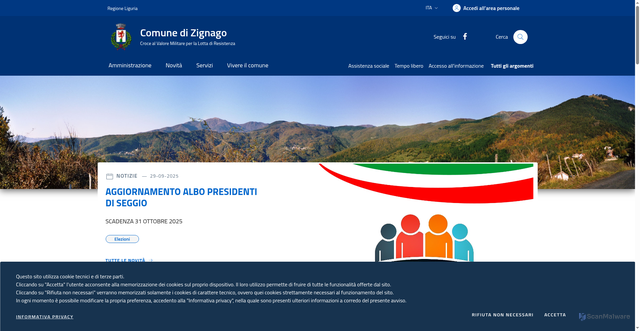 Security scan screenshot of https://www.comune.zignago.sp.it/