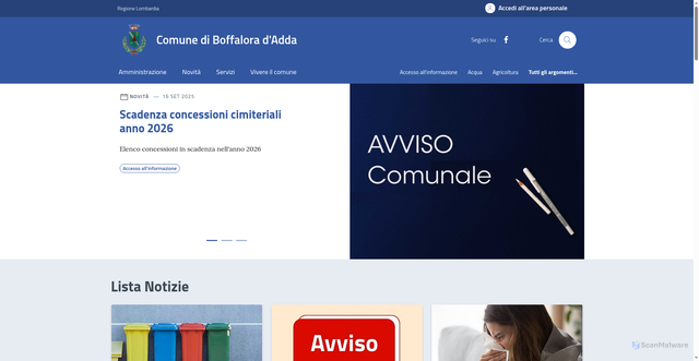 Security scan screenshot of https://www.comune.boffaloradadda.lo.it/