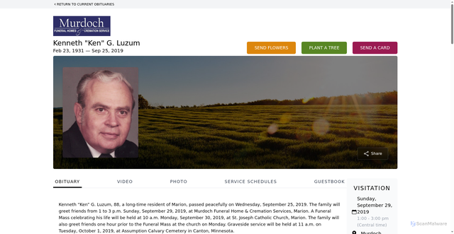 Security scan screenshot of https://www.murdochfuneralhome.com/obituaries/kenneth-ken-luzum