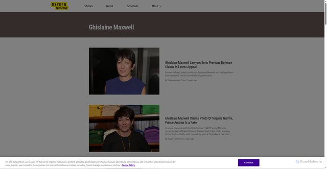 Security scan screenshot of https://www.oxygen.com/all/ghislaine-maxwell