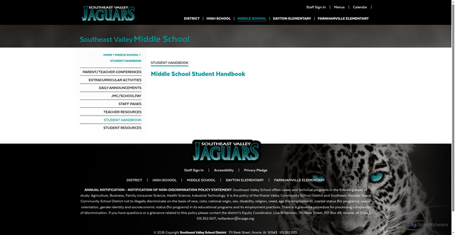 Security scan screenshot of https://sev.vercel.app/middle-school/student-handbook