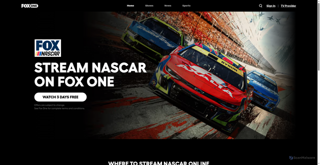 Security scan screenshot of https://pre.fox.com/nascar