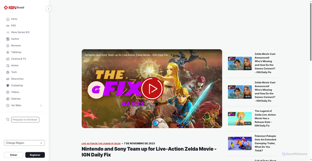 Security scan screenshot of https://br.ign.com/the-legend-of-zelda-movie-live-action/115935/video/nintendo-and-sony-team-up-for-live-action-zelda-movie-ign-daily-fix