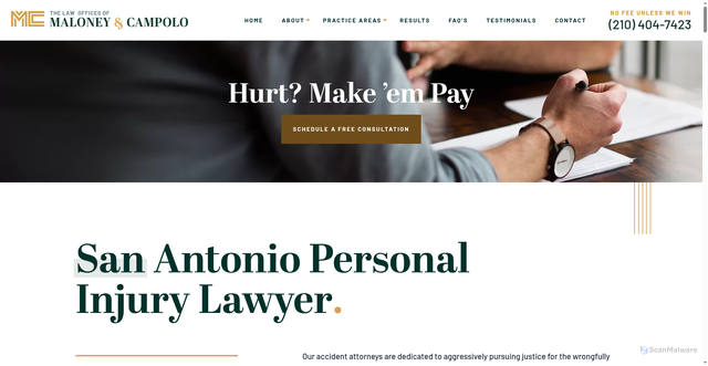 Security scan screenshot of https://www.maloneyandcampolo.com/san-antonio-personal-injury-lawyer/