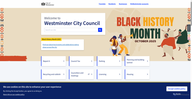 Security scan screenshot of https://www.westminster.gov.uk/